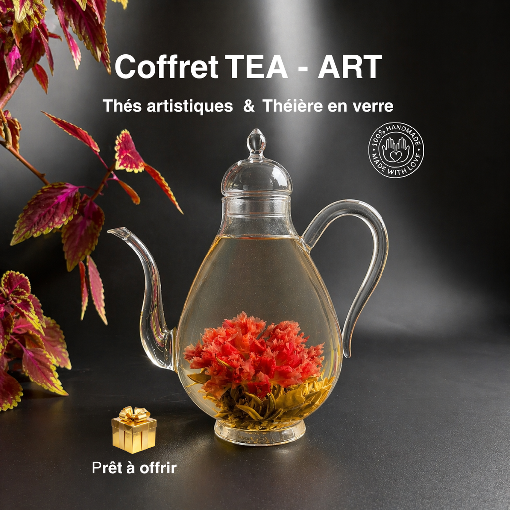 Coffret TEA ART- théière en verre design &  5 fleurs de thé mixtes