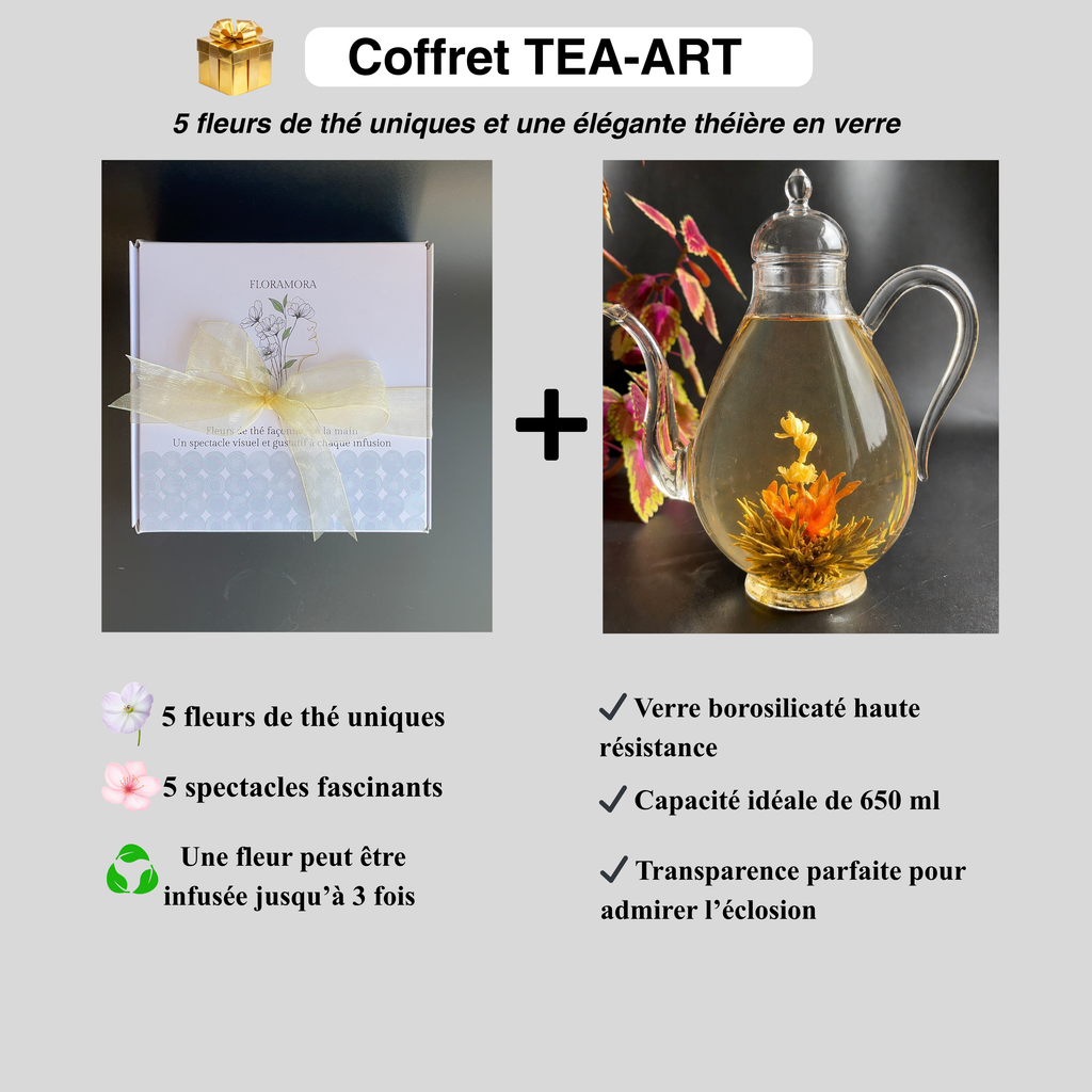 Coffret TEA ART- théière en verre design &  5 fleurs de thé mixtes