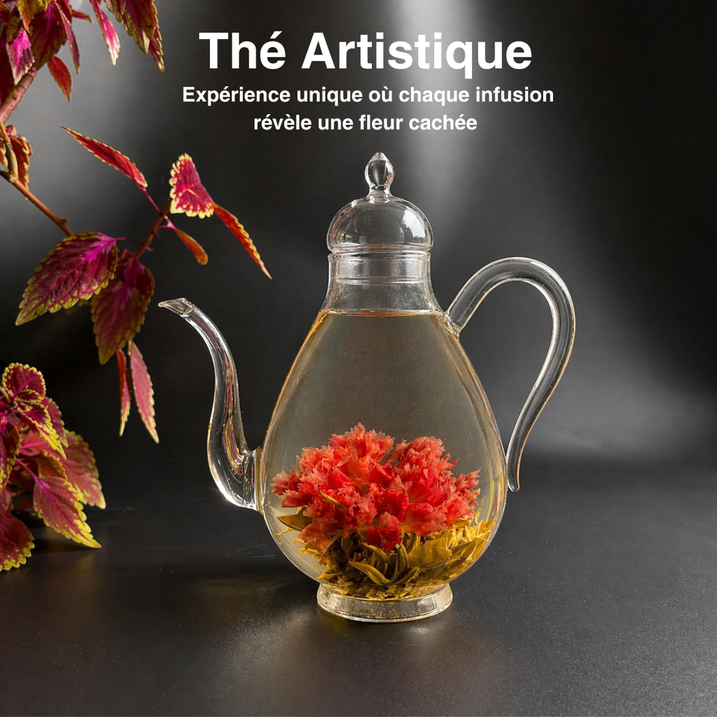 Coffret TEA ART- théière en verre design &  5 fleurs de thé mixtes